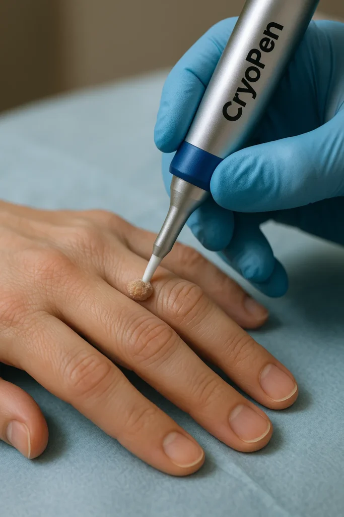 example of cryopen wart removal Kingsbury treatment on a persons finger
