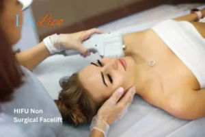 Woman having Hi-Fu to reduce wrinkles Kingsbury.