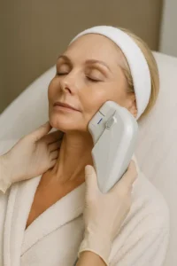 Woman receiving HIFU non surgical facelift treatment Kingsbury