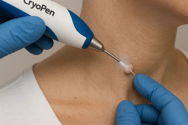 Person receiving Cryotherapy skin tag removal Kingsbury