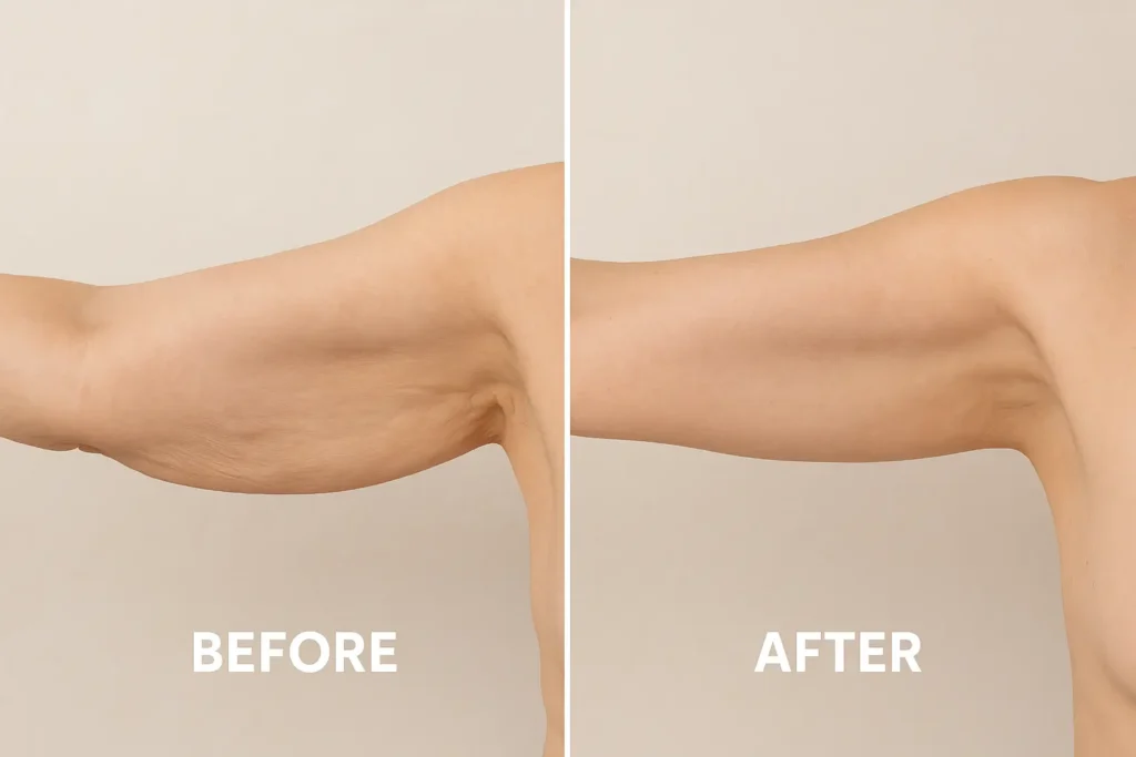 Picture of LA LIPO Kingsbury before and after results of skin tightening treatment on the upper arms.